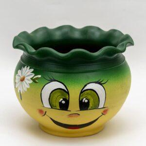 Ghiveci incretit din ceramică, zâmbitor, verde 2