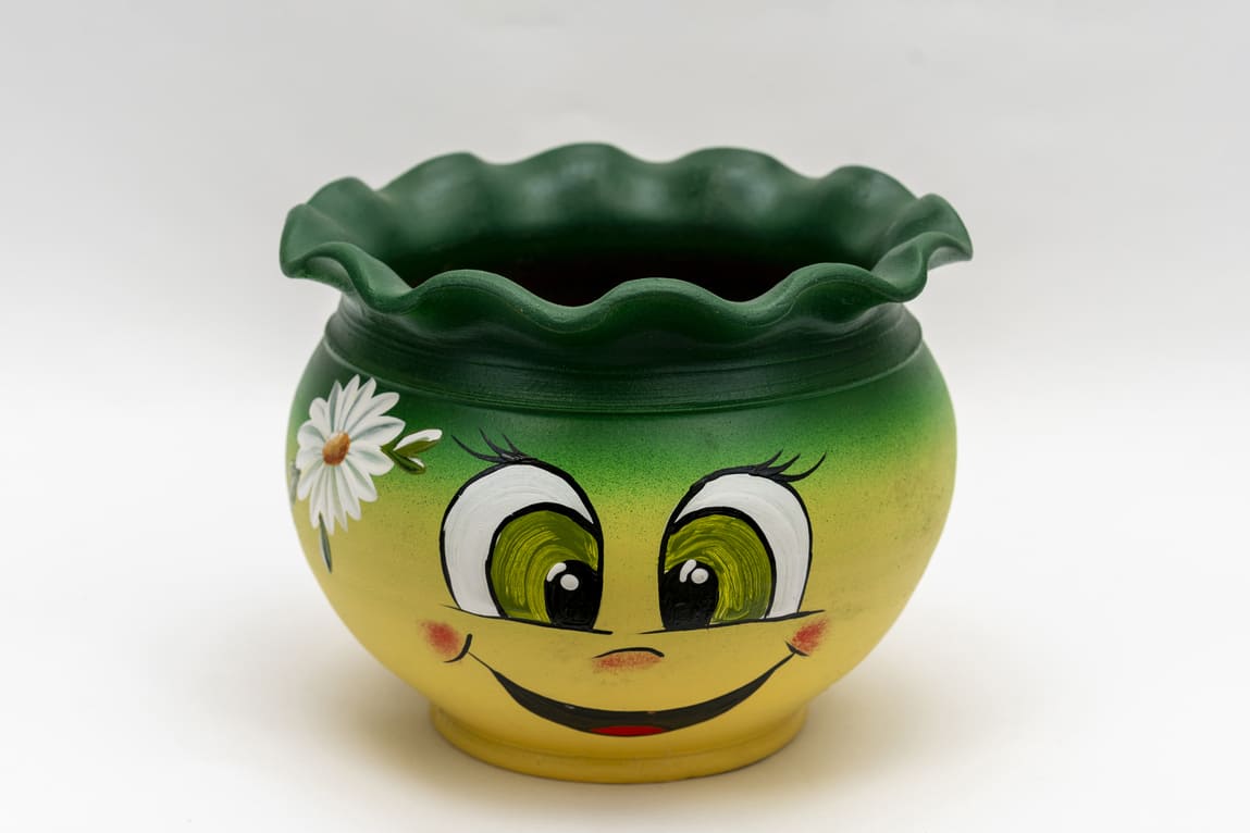 Ghiveci incretit din ceramică, zâmbitor, verde 2