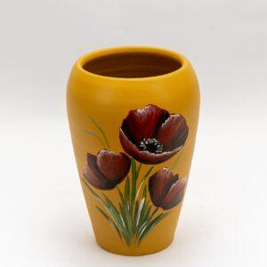 Vază din ceramică pictata manual , model maci, galben