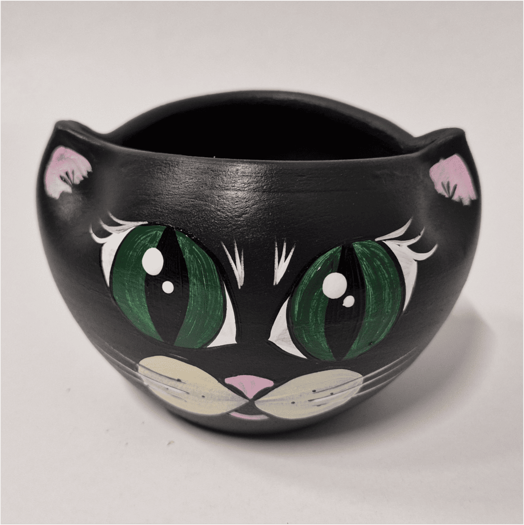 Ghiveci mic din ceramică, model pisică, negru