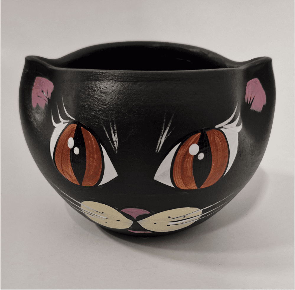 Ghiveci mic din ceramică, model pisică, negru