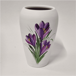Vază mica din ceramică pictata manual , model branduse, alba