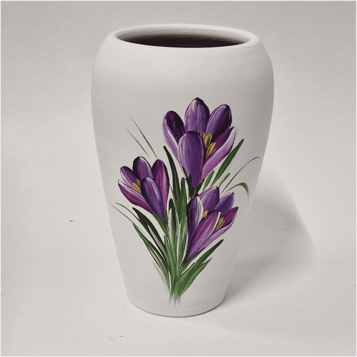 Vază mica din ceramică pictata manual , model branduse, alba