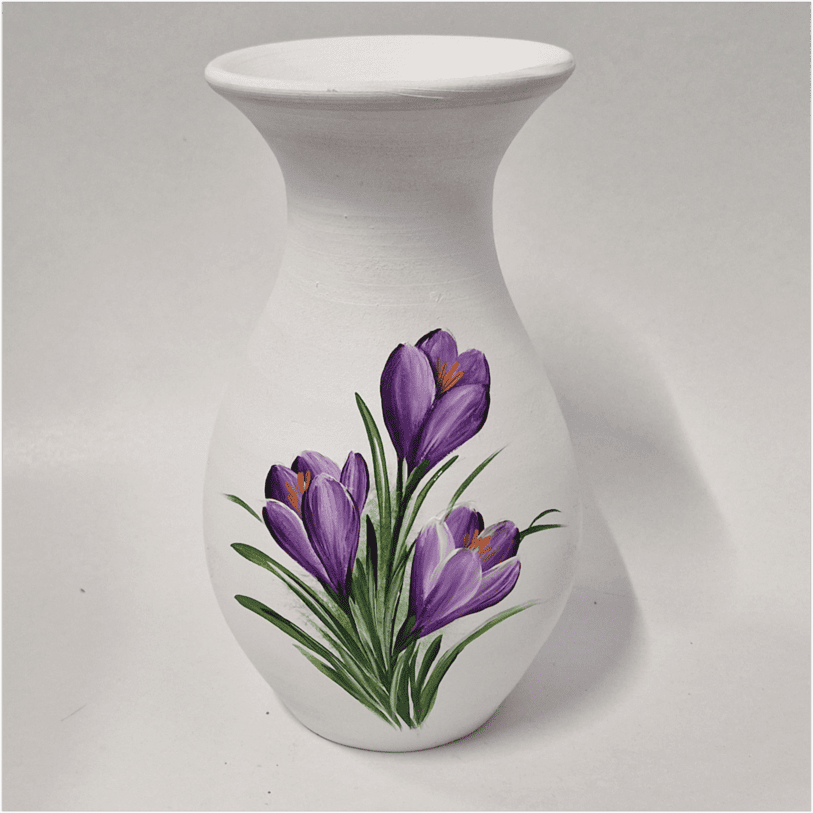 Vază din ceramică pictata manual, model branduse, alb