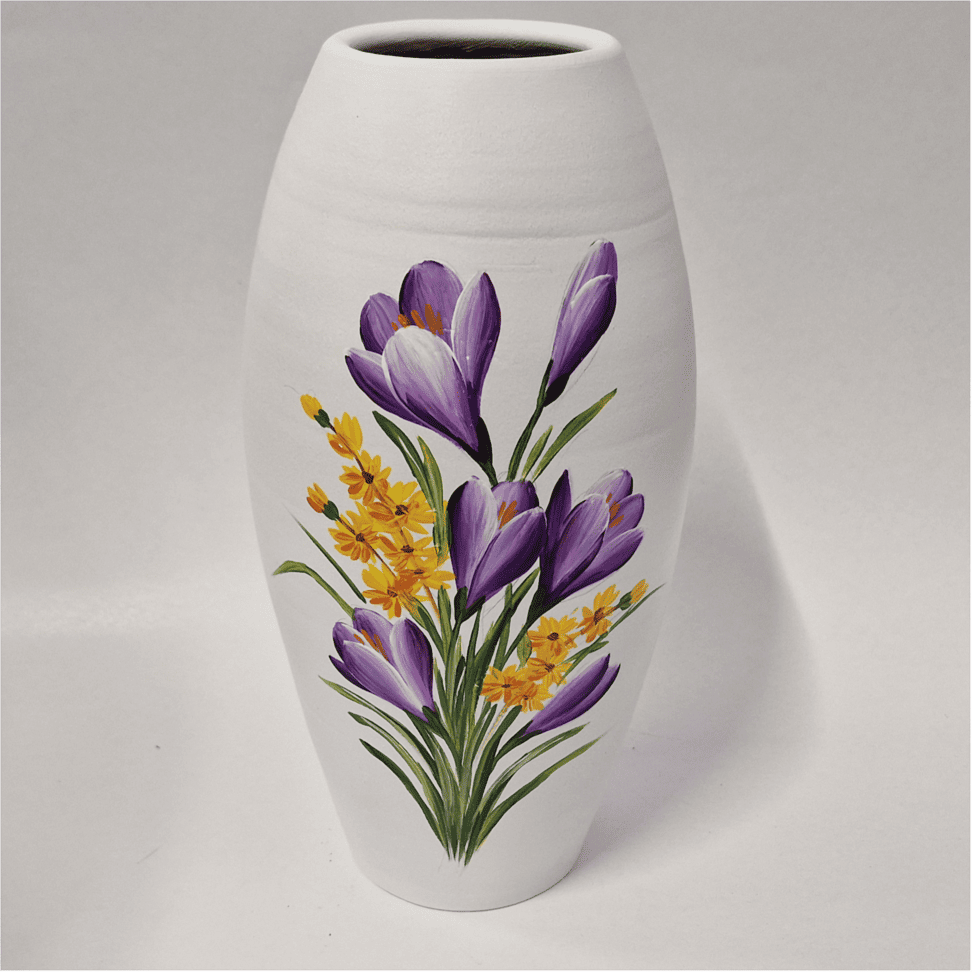 Vază din ceramică pictata manual, model branduse, alba