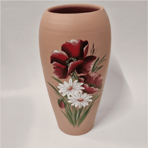 Vază din ceramică pictata manual, model maci-margarete,