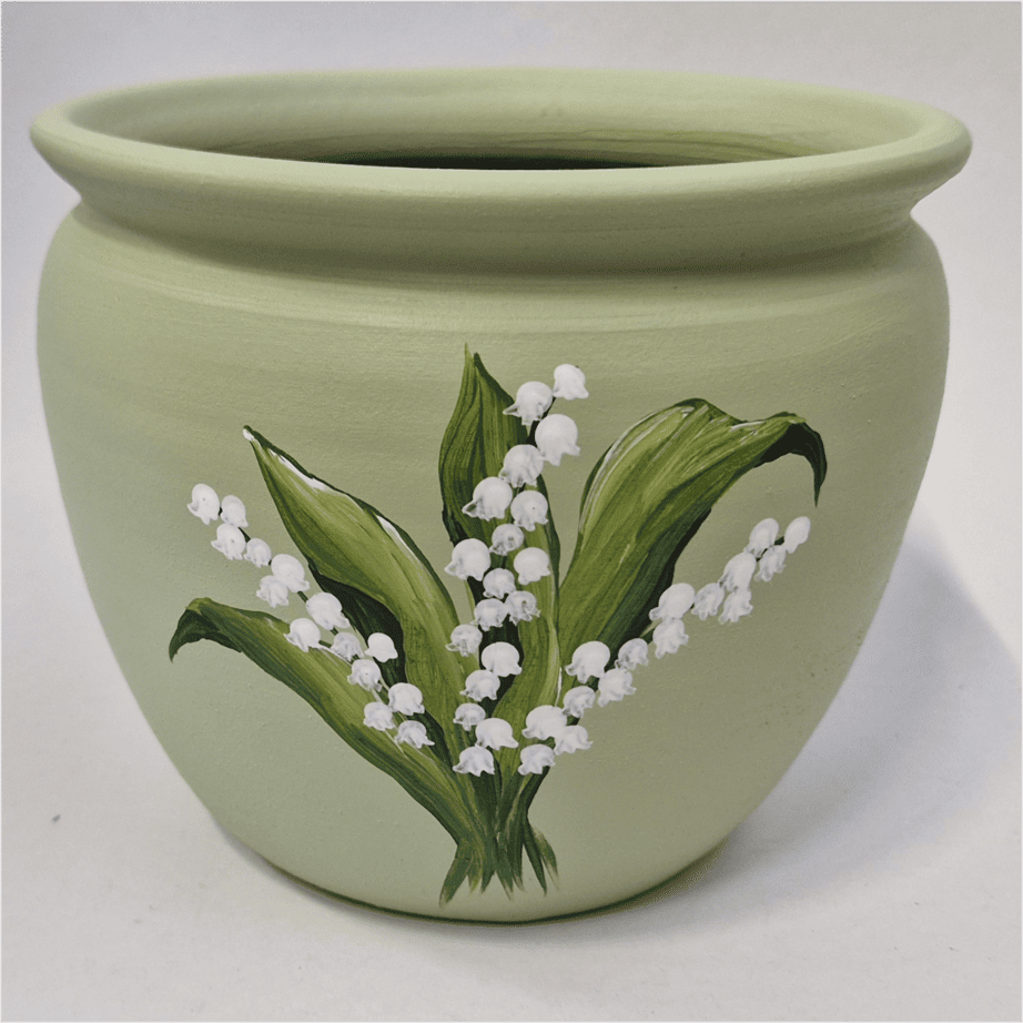 Ghiveci din ceramică, pictat manual, model lacramioare, verde