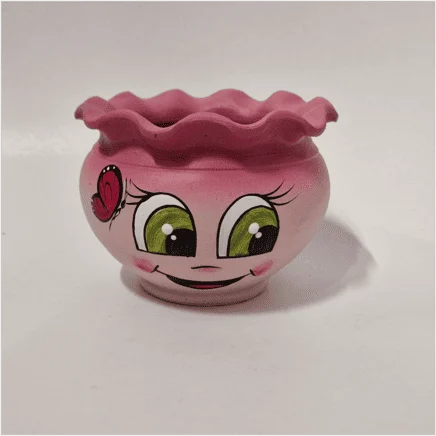 Ghiveci incretit din ceramică, zâmbitor, roz