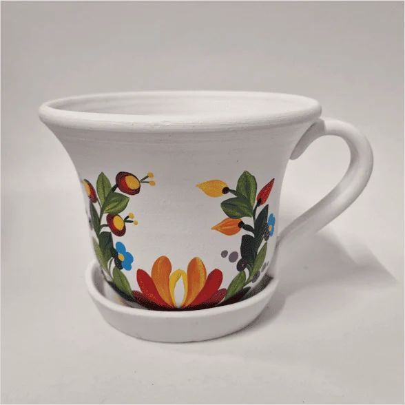 Ghiveci din ceramică, pictat manual, model traditional, cana