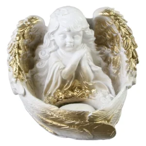 Figurina Ingeras cu suport lumanare, din ipsos, 14×11 CM