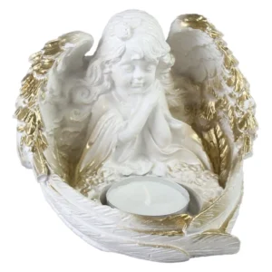 Figurina Ingeras cu suport lumanare, din ipsos, 12×10 CM